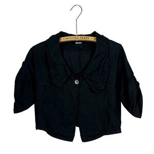 Bess Women's Black Cropped Button Up Cotton Jacket Small
